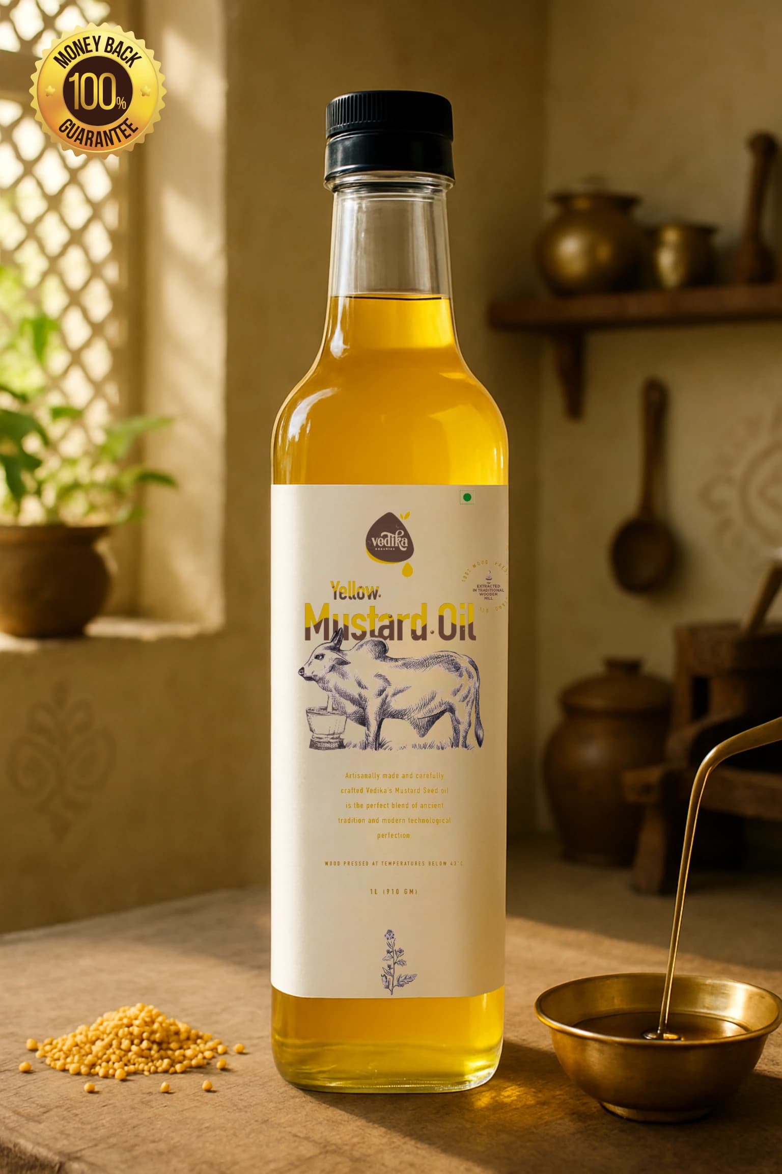 Vedika Organics Wood Pressed Yellow Mustard Oil (1 litre)